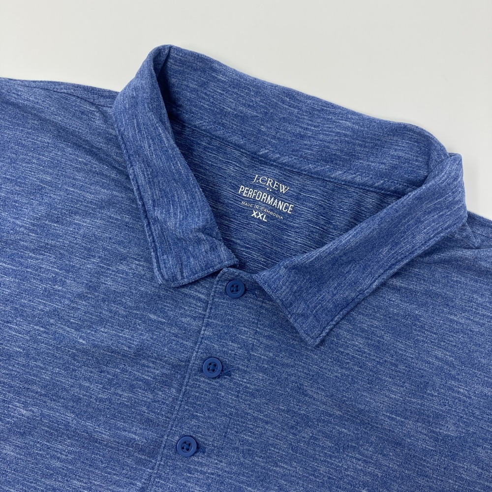 J. Crew Performance Polo‎ Shirt Men's 2XL Blue Heathered Short Sleeve Stretch